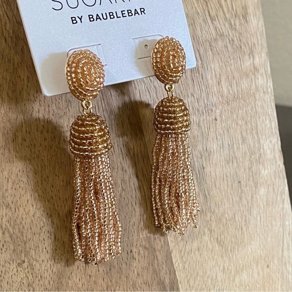 4/$20 BaubleBar Gold Tone Polished Beaded Tassel Earrings Sugarfix - Picture 4 of 5